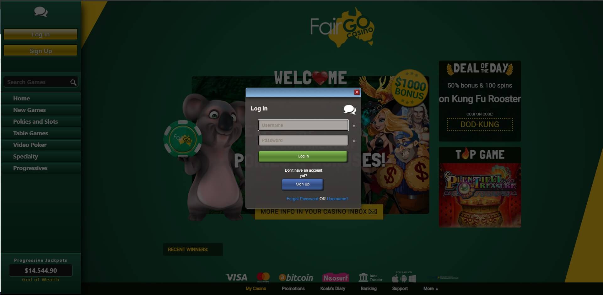 Fair Go Casino Login Screenshot