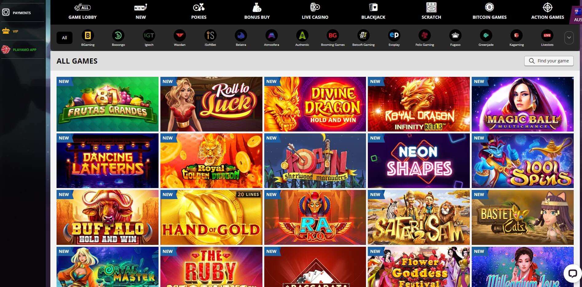 playamo casino games screenshot