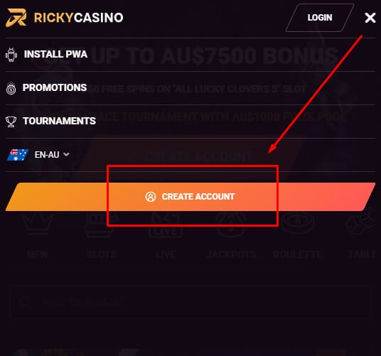 ricky casino: how to sign up