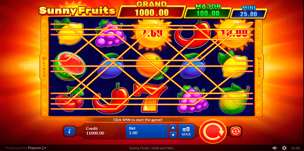 sunny fruits hold and win playson pokie 